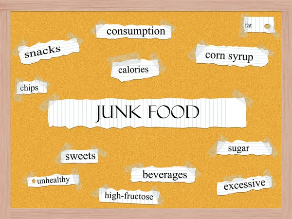 Junk Food Corkboard Conceito Palavra — Fotografia de Stock