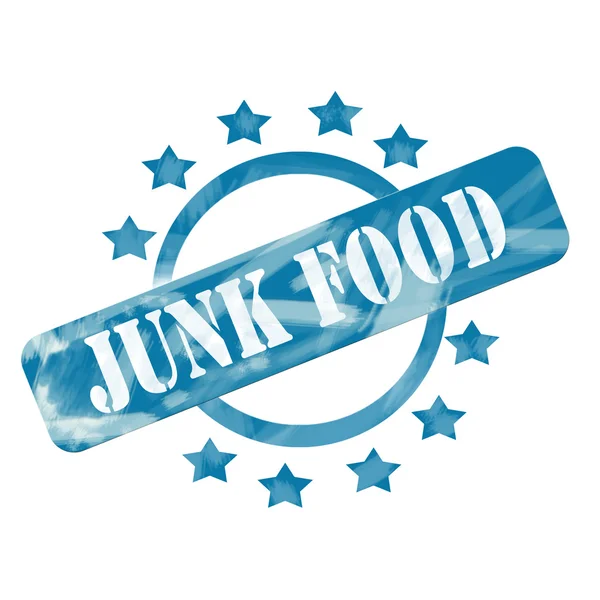Blau verwitterter Junkfood-Stempelkreis und Sterne-Design — Stockfoto