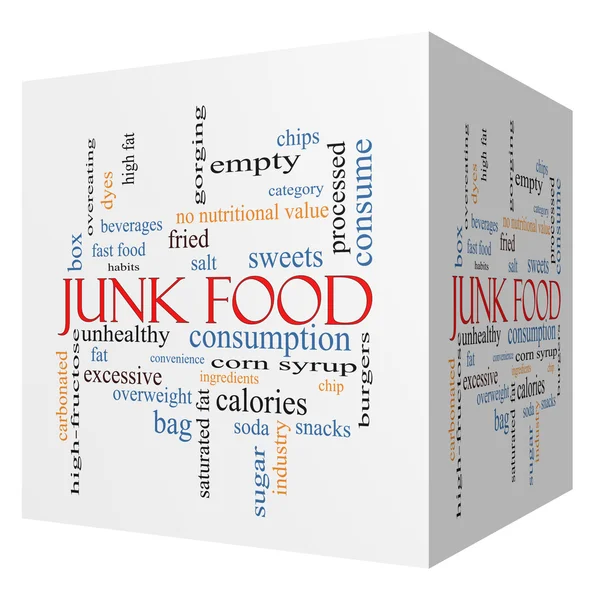 Junk Food 3D Würfel Wort Wolke Konzept — Stockfoto