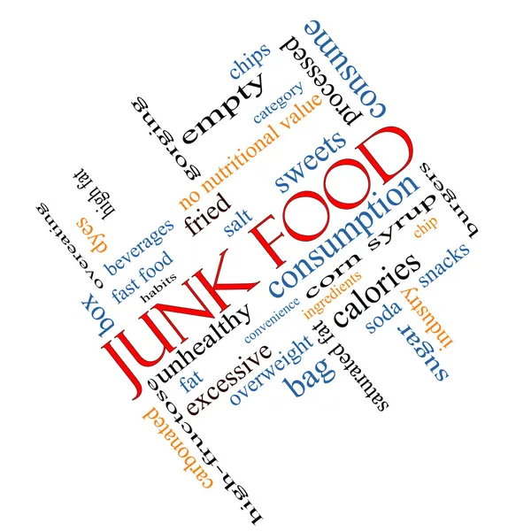 Junk Food parola concetto di nuvola angolato — Foto Stock