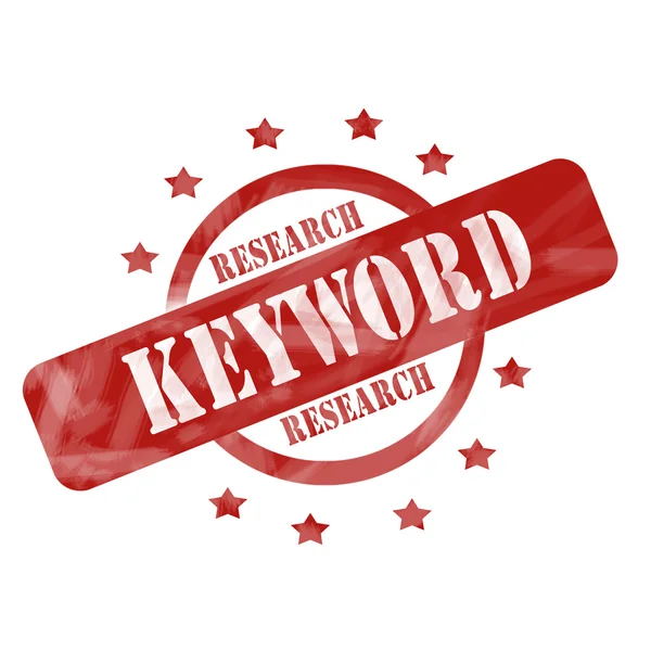 Red Weathered Keyword Research Circle and Stars design — стоковое фото