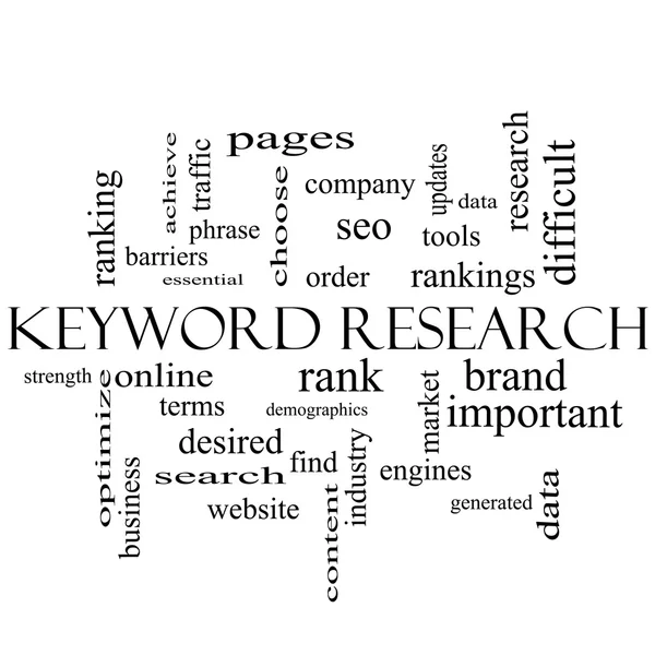 Keyword Research Word Cloud Concept in black and white — Stock Photo, Image