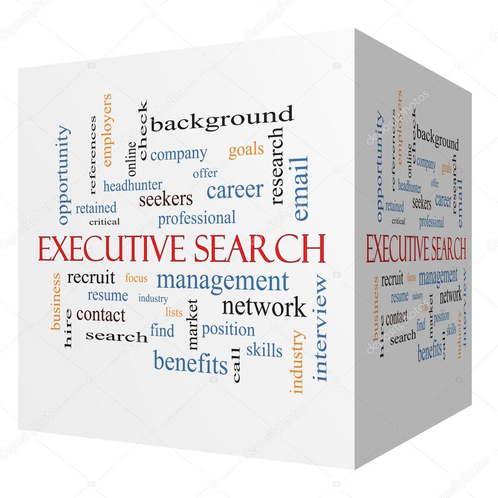 Executive Search 3D cube Word Cloud Concept
