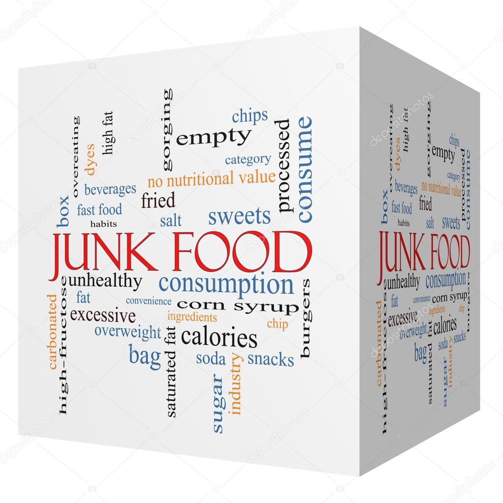 Junk Food 3D cube Word Cloud Concept