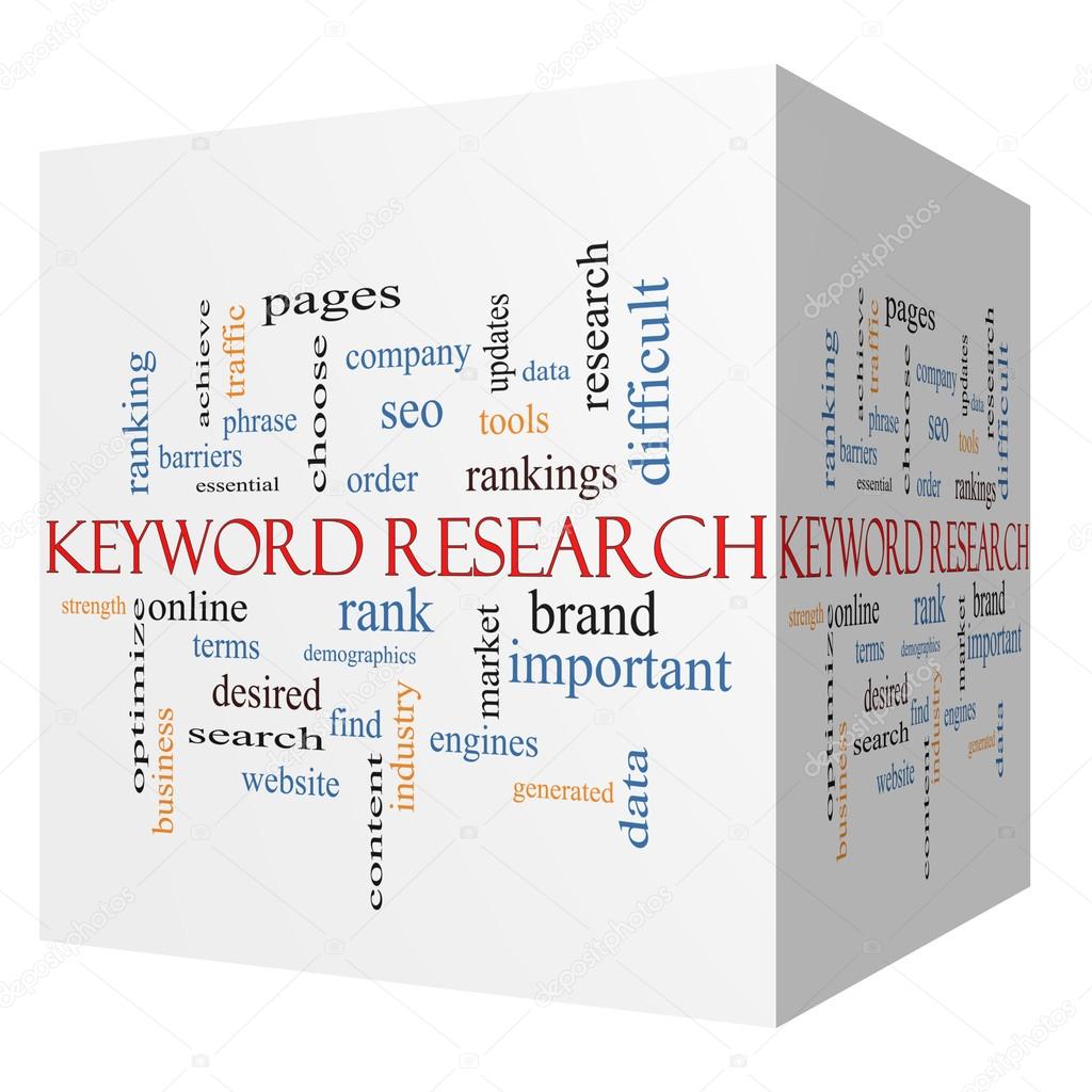 Keyword Research 3D cube Word Cloud Concept