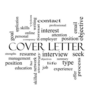 Cover Letter Word Cloud Concept in black and white clipart