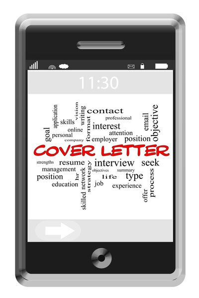 Cover Letter Word Cloud Concept on Touchscreen Phone