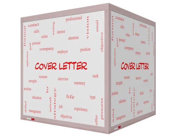 Cover Letter Word Cloud Concept on a 3D cube Whiteboard — Stock Photo, Image