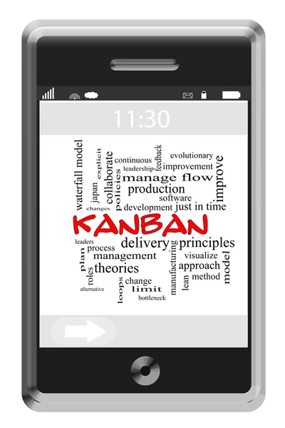 Kanban Word Cloud Concept en la pantalla táctil del teléfono — Foto de Stock