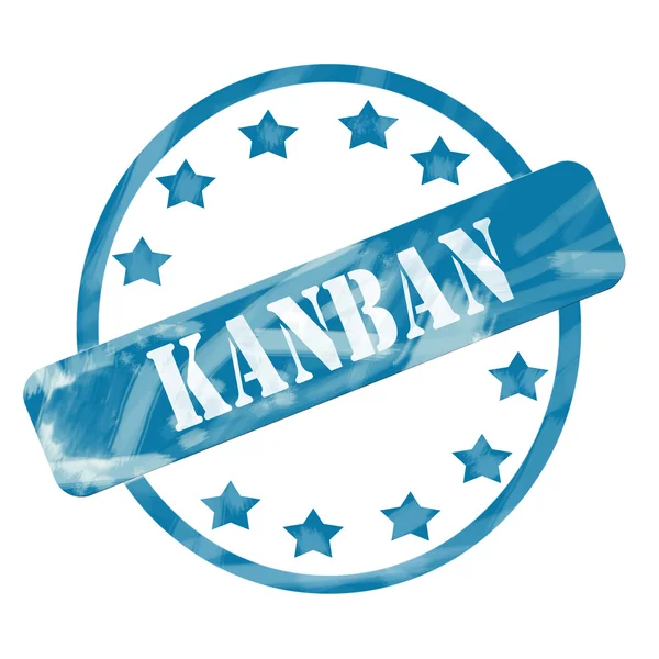Μπλε κύκλο σφραγίδα ξεπερασμένο kanban και αστέρια — Φωτογραφία Αρχείου