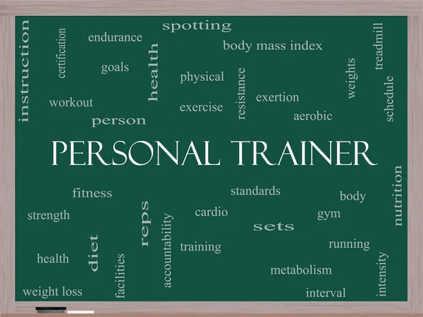 Personal Trainer Word Cloud Concept on a Blackboard — Stock Photo, Image