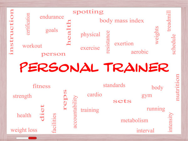 Personal Trainer Word Cloud Concept on a Whiteboard