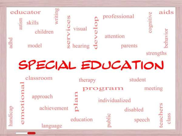 Éducation spéciale Word Cloud Concept sur un tableau blanc — Photo