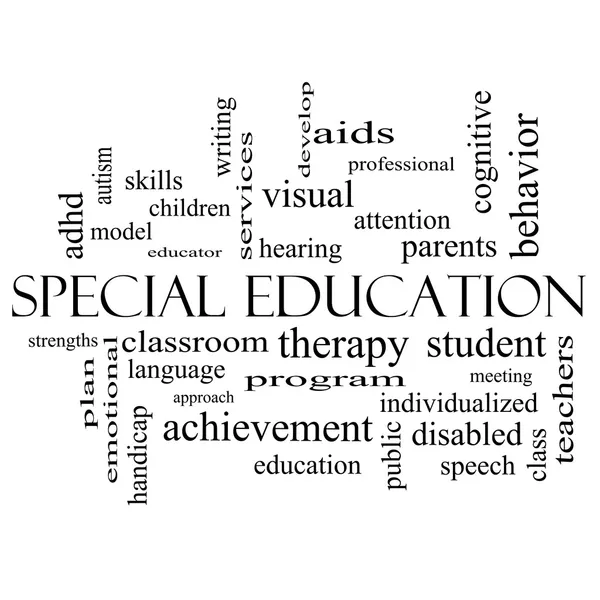 Educación especial Word Cloud Concept en blanco y negro — Foto de Stock