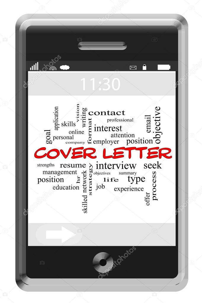Cover Letter Word Cloud Concept on Touchscreen Phone