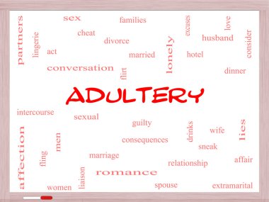 Adultery Word Cloud Concept on a Whiteboard clipart