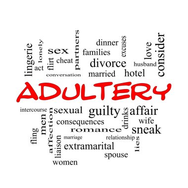 Adultery Word Cloud Concept in red caps clipart