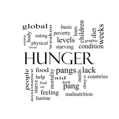 Hunger Word Cloud Concept in black and white clipart