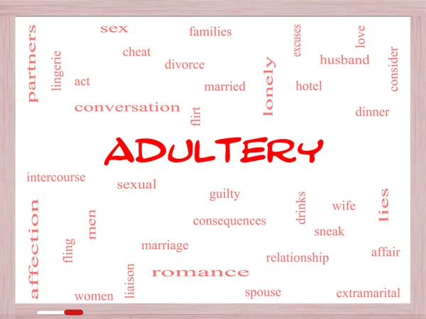 Adulterio Word Cloud Concetto su una lavagna bianca — Foto Stock