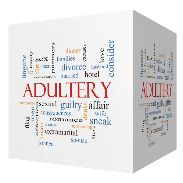 Adultery 3D cube Word Cloud Concept — Stock Photo, Image