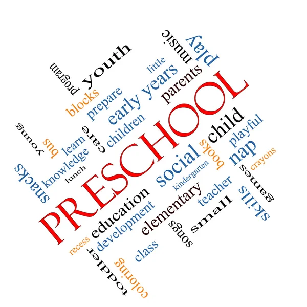 Preschool Word Cloud Concept Angled — Stock Photo, Image