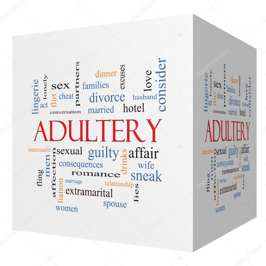 Adultery 3D cube Word Cloud Concept