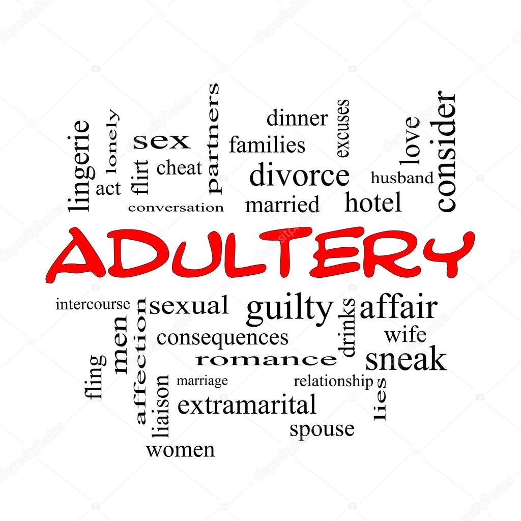 Adultery Word Cloud Concept in red caps