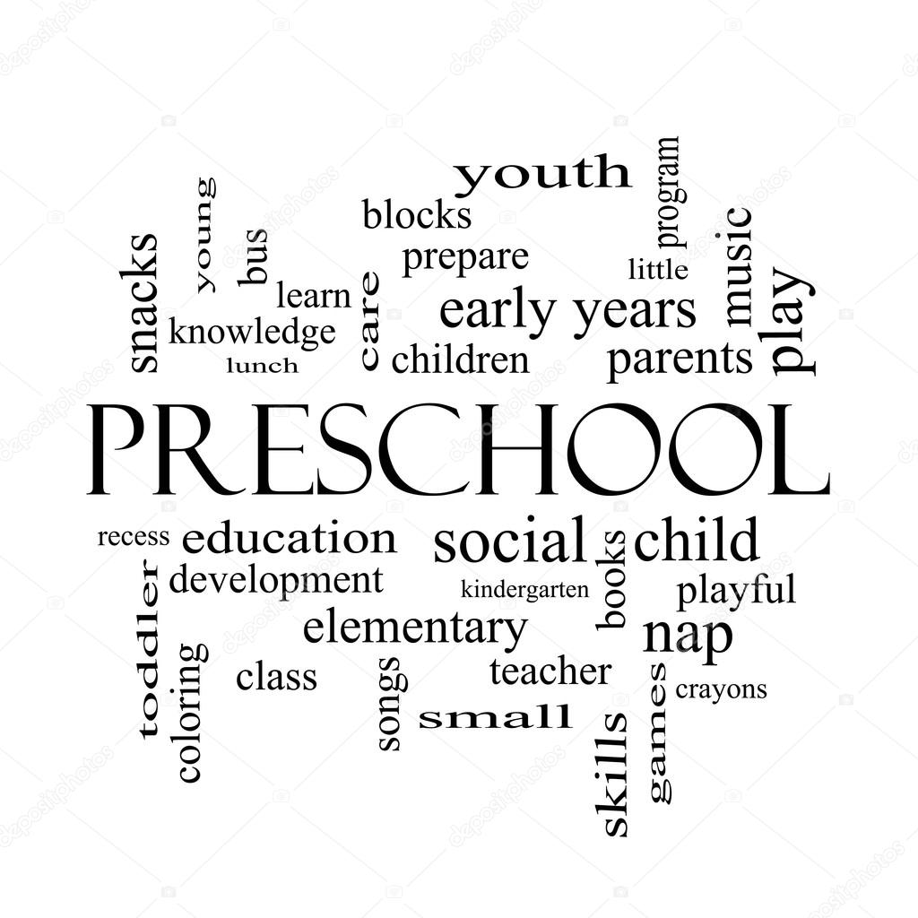 Preschool Word Cloud Concept in black and white