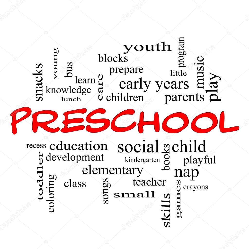 Preschool Word Cloud Concept in red caps — Stock Photo © mybaitshop
