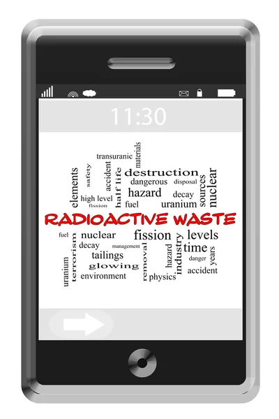 Concept de nuage de déchets radioactifs sur téléphone à écran tactile — Photo