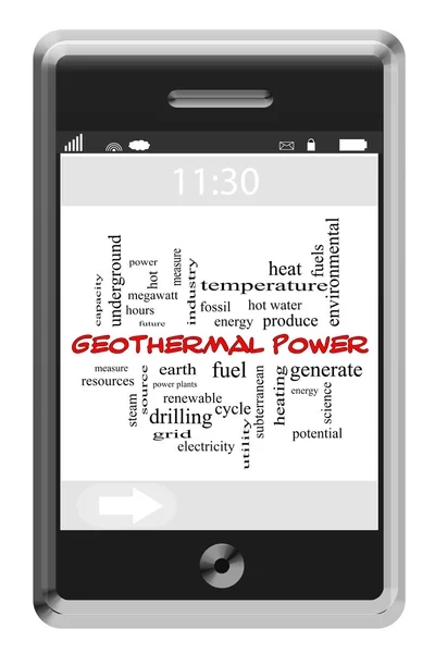 Geothermal Power Word Cloud Concept on Touchscreen Phone — Stock Photo, Image