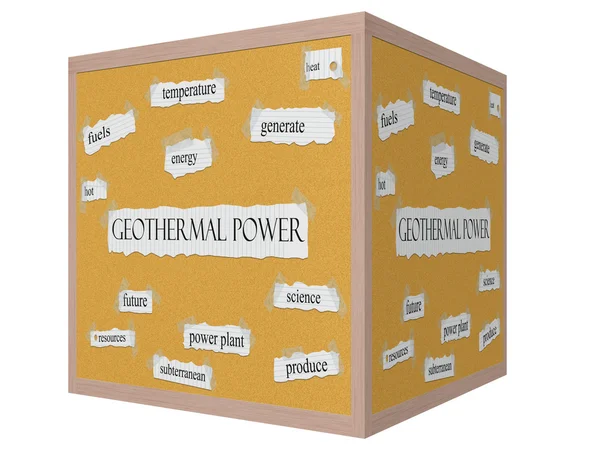 Conceito de palavra Geothermal Power 3D cubo Corkboard — Fotografia de Stock