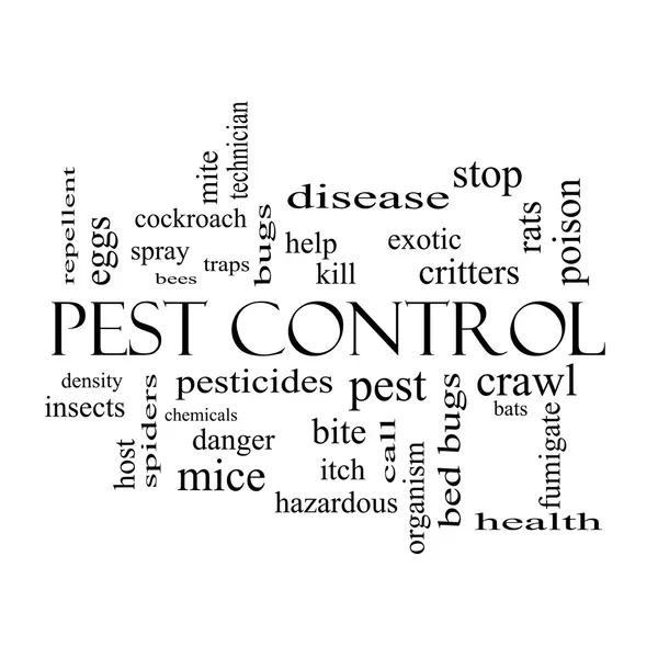 Pest control woord wolk begrip in zwart-wit — Stockfoto