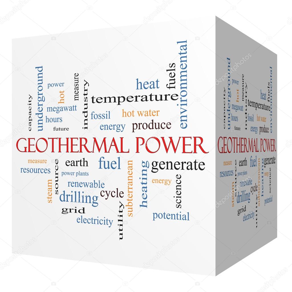 Geothermal Power 3D cube Word Cloud Concept