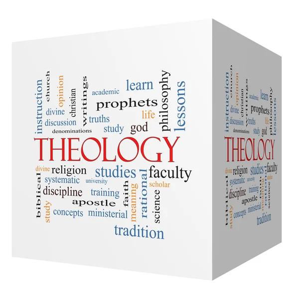 Theology 3D cube Word Cloud Concept — Stock Photo, Image