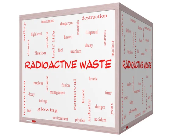 Radioactive Waste Word Cloud Concept on a 3D cube Whiteboard — Stock Photo, Image