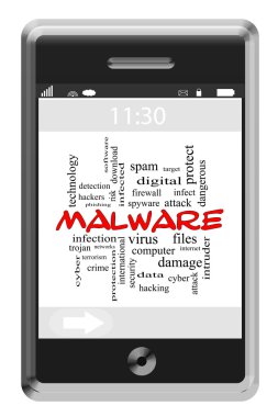 Malware kelime bulutu kavramı dokunmatik ekran telefon
