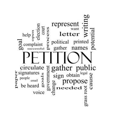 Petition Word Cloud Concept in black and white clipart