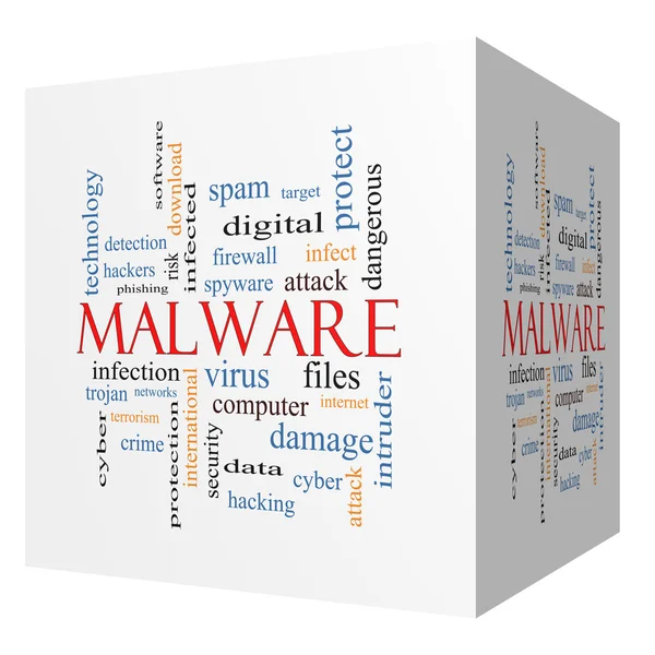 Malware 3D Würfel Wort Wolke Konzept — Stockfoto