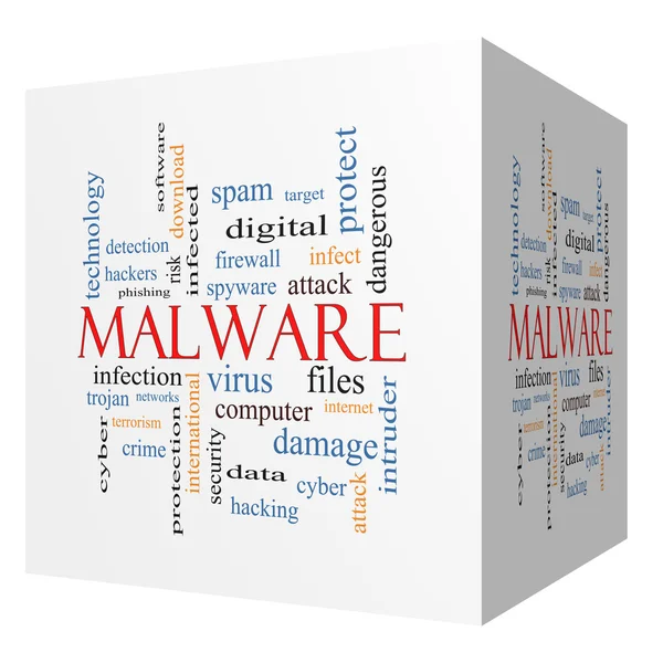 Concept de malware 3d cube mot nuage — Photo