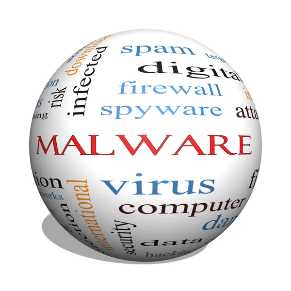 Malware 3D esfera Word Cloud Concept — Fotografia de Stock