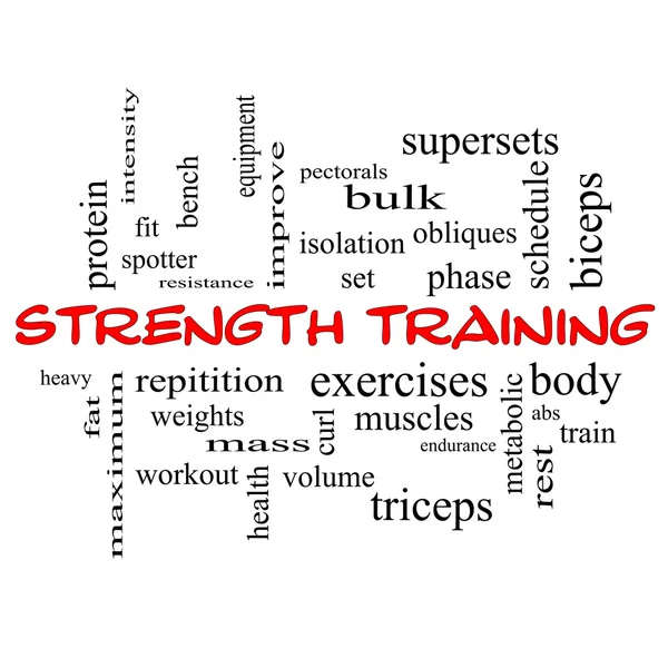 Strength Training Word Cloud Concept in red caps — Stock Photo, Image