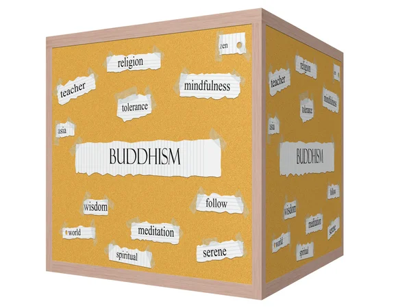 Buddhism 3D cube Corkboard Word Concept — Stock Photo, Image