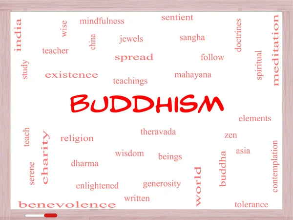 Concepto de nube de palabra budista en una pizarra blanca —  Fotos de Stock
