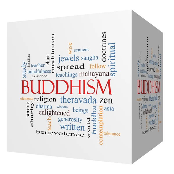 Buddhism 3D cube Word Cloud Concept — Stock Photo, Image