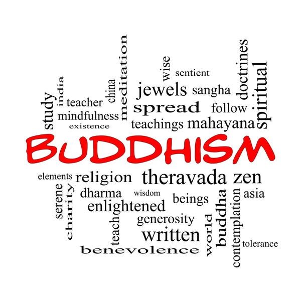 Buddhism Word Cloud Concept in red caps — Stock Photo, Image