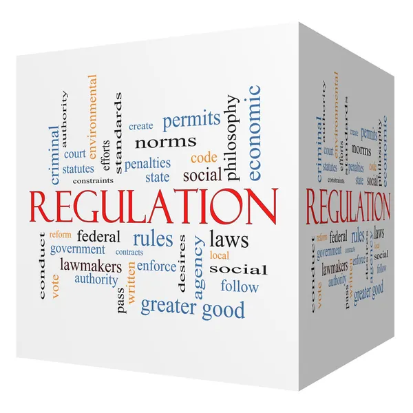 Regulación 3D cubo Word Cloud Concept —  Fotos de Stock