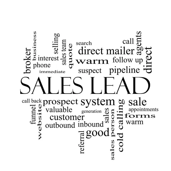 Ventes Lead Word Cloud Concept en noir et blanc — Photo