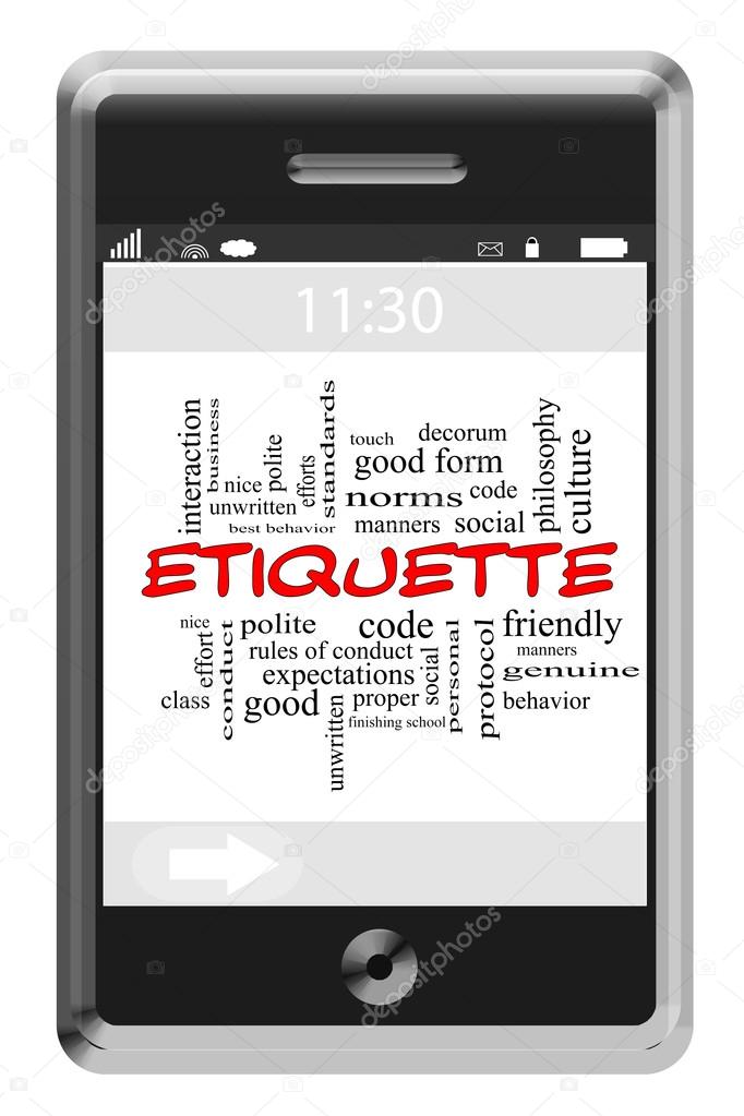 Etiquette Word Cloud Concept on Touchscreen Phone