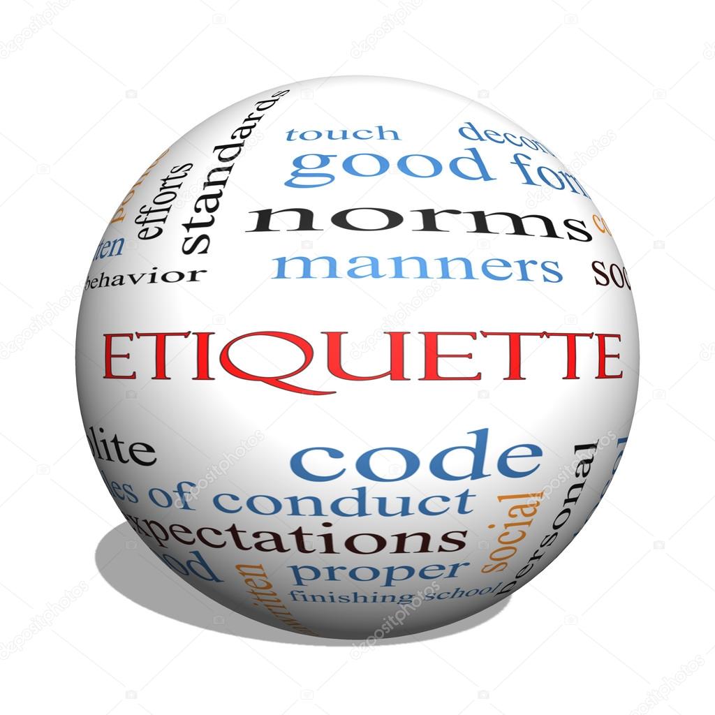 Etiquette 3D sphere Word Cloud Concept